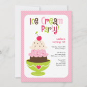 Eiskrem - Party - Rosa, Grün und Braun Einladung (Vorderseite)
