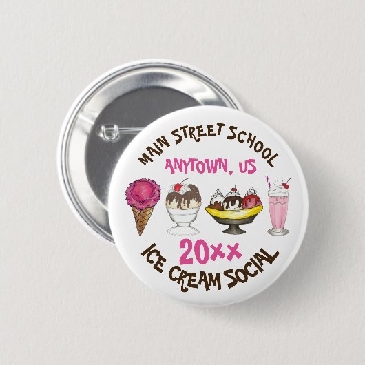 Eiskrem Sozialer Gefallen Banana Split Button (Vorne & Hinten)