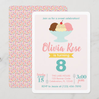 Eiskrem Sozialer Rosa und Aquamariner Geburtstag Einladung
