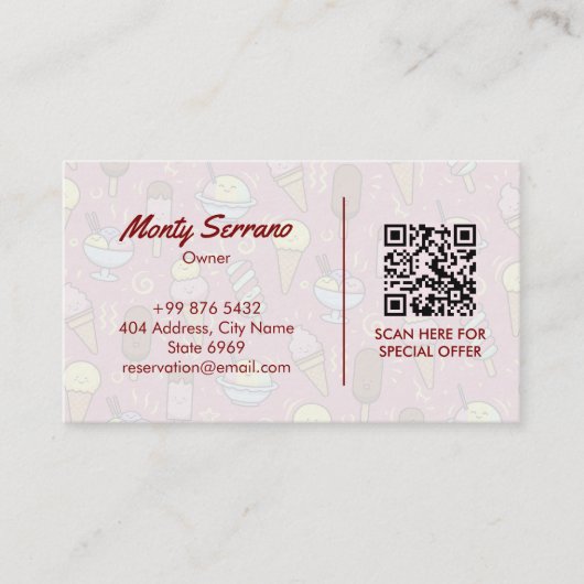 Eiskremgeschäft | Niedlicher rosa Strichcode Visitenkarte (Vorderseite)