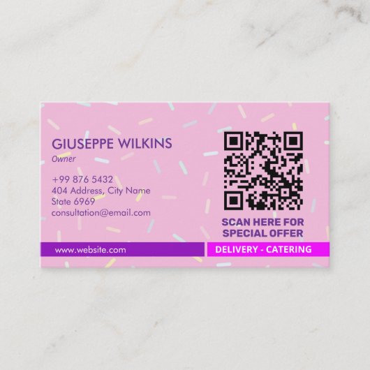Eiskremgeschäft | Niedlicher rosa Strichcode Visitenkarte (Vorderseite)