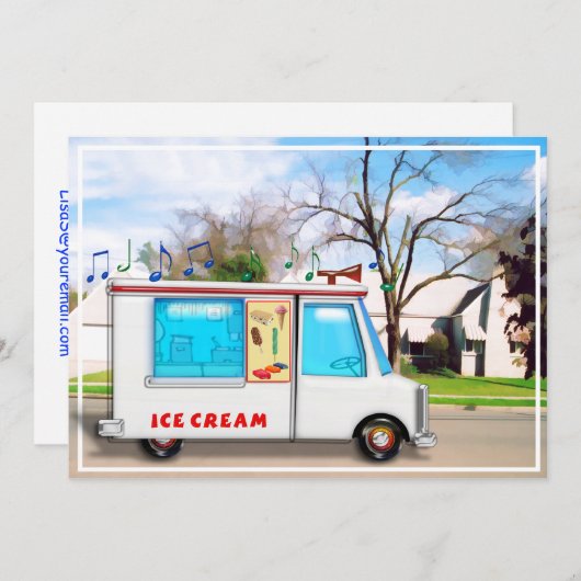 Eiskremtransporter auf der Straße Einladung (Vorne/Hinten)