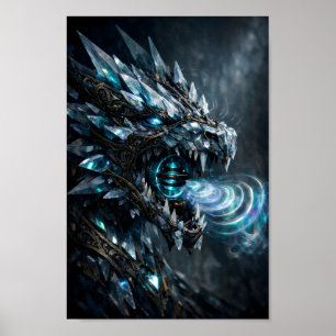 Eiskristalldrache mit leuchtenden magischen Ringen Poster