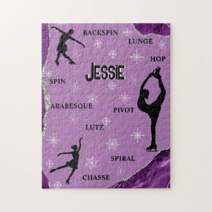 Eiskunstlauf-Schneeflocke Lila Marmor Silber Glamo Puzzle