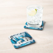 Eislandschaft mit Papercraft-Eisbären in einem bla Getränkeuntersetzer (Rechte Seite)