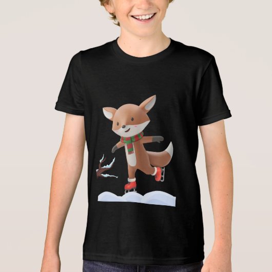 Eislauf-Cartoon-Fuchs Tri-Blend Shirt (Vorderseite)