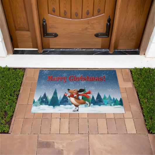 Eislauf-Dachshund-Weihnachts-Fußmatte Fußmatte (Außenbereich)