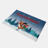 Eislauf-Dachshund-Weihnachts-Fußmatte Fußmatte (Schrägansicht)