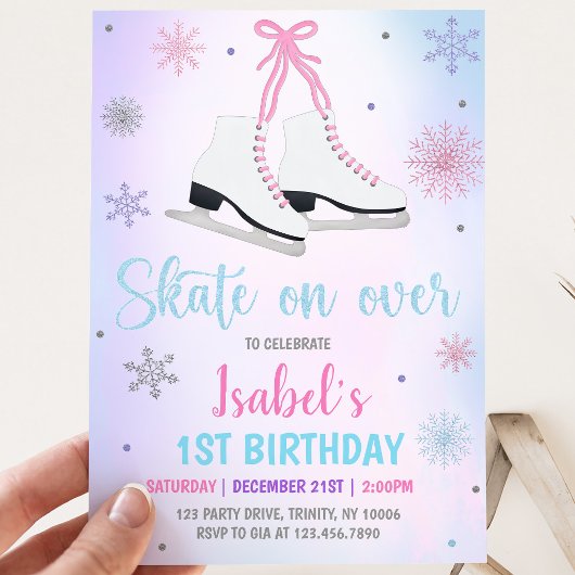 Eislauf-Mädchen-Geburtstag Einladung