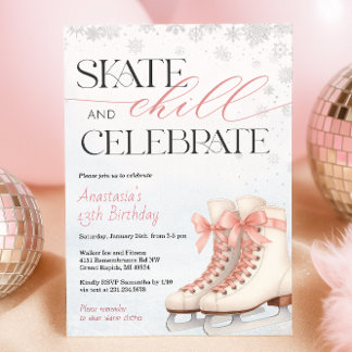 Eislauf-Teenie-Geburtstags-Einladung - Rosa Schlei Einladung