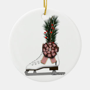 Eislauf-Weihnachtsdekoration mit Tartan-Schale Keramik Ornament