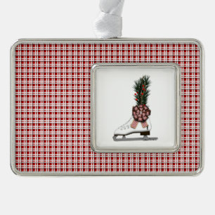 Eislauf-Weihnachtsdekoration mit Tartan-Schleife Rahmen-Ornament Silber