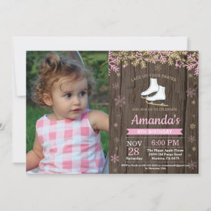 Eislaufen Geburtstagsfeier Pink Schlittschuh Foto Einladung