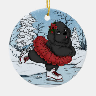Eislaufen Neufundland Welpe Winterwunderland Keramik Ornament