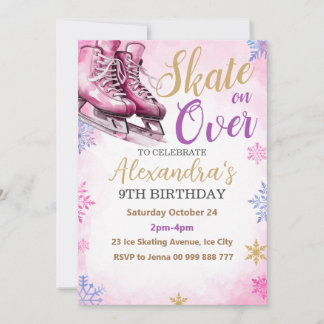 Eislaufen Pink Party Geburtstag Winterparty Einladung