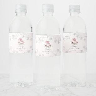 Eislaufen Rosa Silber Glitter Schneeflocke Geburts Wasserflaschenetikett