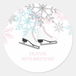 Eislaufen Schneeflocken Pink blau silber Glitter Runder Aufkleber