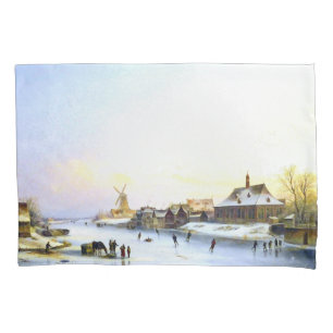 Eislaufen Windmühle Holland Winter Spaß Kissenbezu Kissenbezug