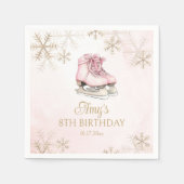 Eislaufendes Mädchen Geburtstag Rosa Schleife Gold Serviette (Vorderseite)