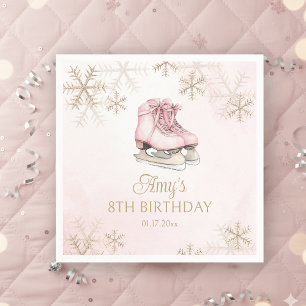 Eislaufendes Mädchen Geburtstag Rosa Schleife Gold Serviette