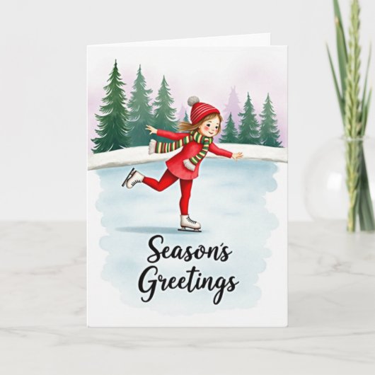 Eislaufendes Mädchen Weihnachtskarte Karte (Vorderseite)