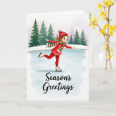 Eislaufendes Mädchen Weihnachtskarte Karte (Gelbe Blume)