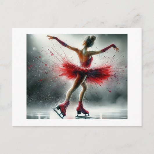 Eisläuferin in Rot, Postkarte (Vorderseite)