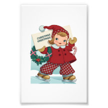 Eislaufmädchen Retro-Weihnachtsgrüße