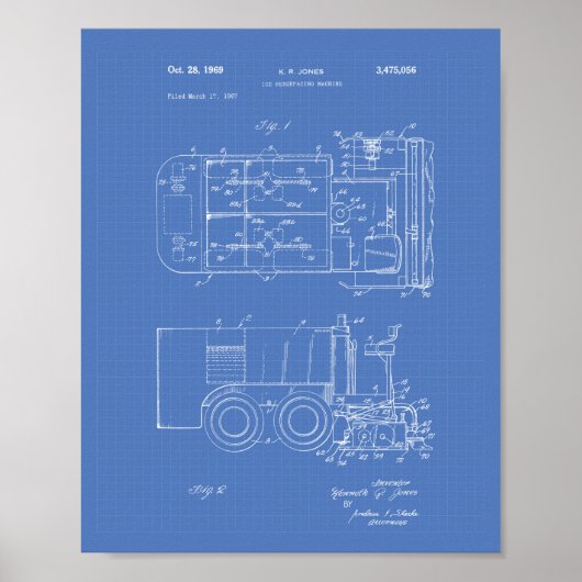 Eismaschine 1969 Patentkunst - Blueprint Poster (Vorne)