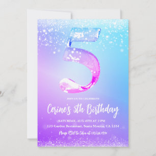 Eisnummer weiß glänzendes Mädchen 5. Geburtstag Einladung
