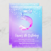 Eisnummer weiß glänzendes Mädchen 5. Geburtstag Einladung (Vorne/Hinten)