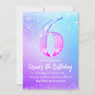 Eisnummer weißer Glitter Mädchen 6. Geburtstag Einladung
