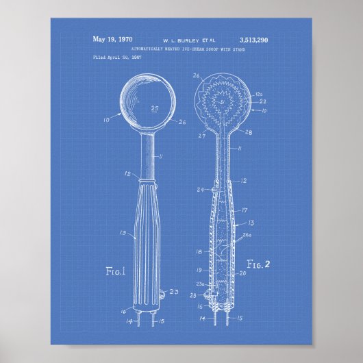Eisportionierer 1970 Patent Kunst Blaupause Poster (Vorne)