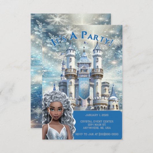 Eisprinzess Einladung (Vorne/Hinten)