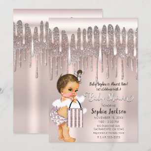 Eisrosa Diamant Glitter Drip Baby Shower Einladung