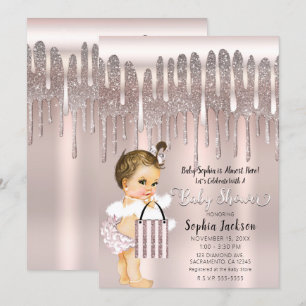 Eisrosa Diamant Glitter Tröpfchen Babyparty Einladung