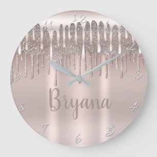 Eisrosa Roségold Diamant Glitzer Tropf Effekt Große Wanduhr