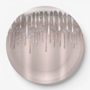 Eisrosa Roségold-Diamantglitter-Tropfen Sweet 16 Pappteller