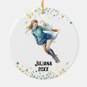 Eisschmuck, Eishockeymädchen Weihnachten - Skaten Keramik Ornament (Hinten)