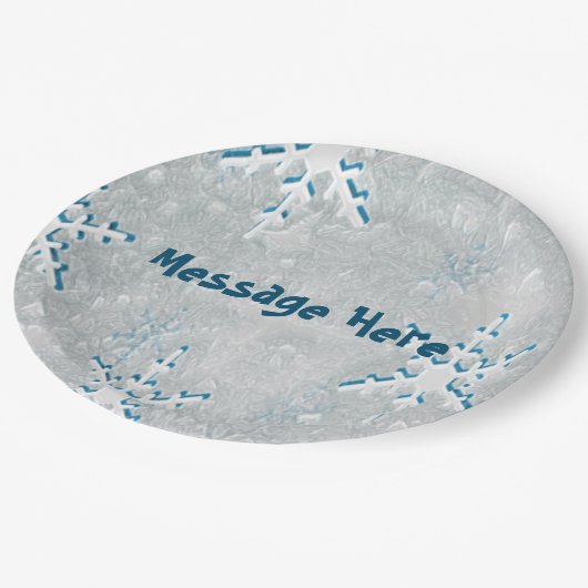 Eisschneeflocken Weihnachten Pappteller (Schrägansicht)