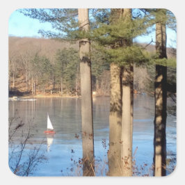 Eissegeln auf dem See — Quadratischer Aufkleber