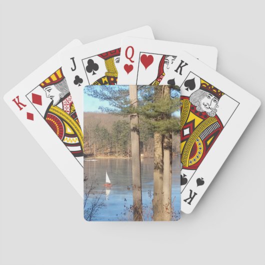 Eissegeln auf dem See. — Spielkarten (Rückseite)