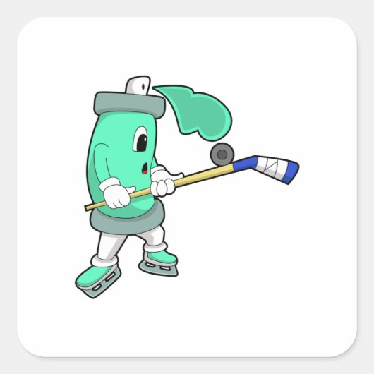 Eisspray bei Eishockey mit Eishockeystick Quadratischer Aufkleber (Vorderseite)