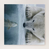 Eisstandoff zwischen Eisbär und Fisch  Puzzle (Horizontal)