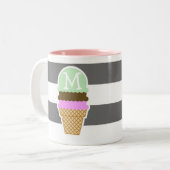 Eistüte auf schwachen grauen horizontalen Streifen Zweifarbige Tasse (Vorderseite Links)