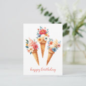 Eisüten mit Blumen- happy birthday- Aquarell Postkarte (Stehend Vorderseite)