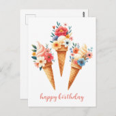 Eisüten mit Blumen- happy birthday- Aquarell Postkarte (Vorne/Hinten)