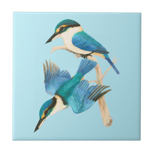 Eisvögel Aquarell Blau Fliese (Vorderseite)