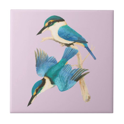 Eisvögel Aquarell Rosa Fliese (Vorderseite)