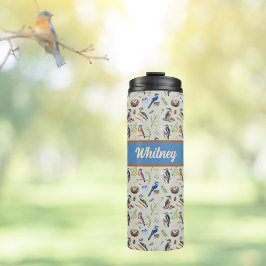 Eisvogel, Blauhäher, Specht Namensvogel Muster Thermosbecher
